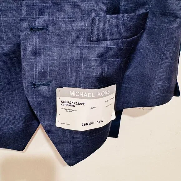 NWT Michael Kors Vest Wool Mens Blue Pinstripe Size 38r - Picture 2 of 4